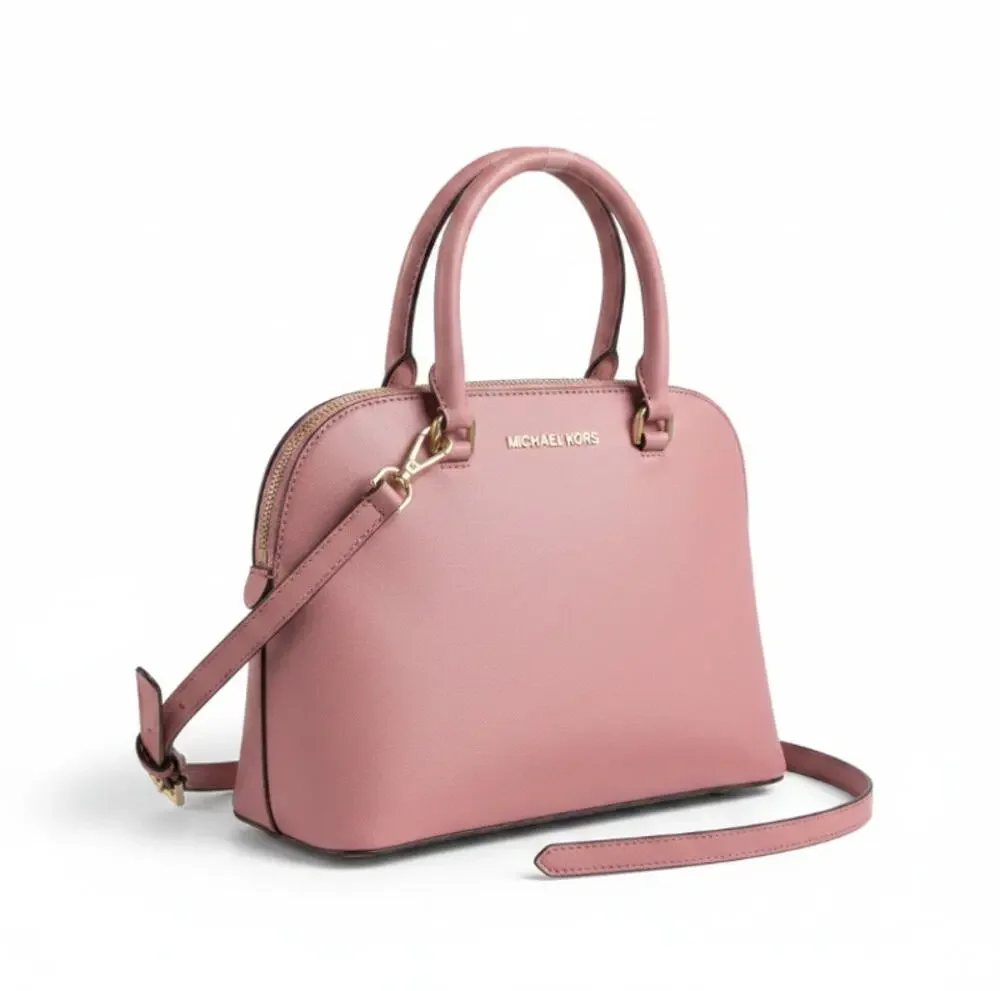 MICHAEL KORS Cindy Dome Satchel Saffiano Leather Bag Pink Classic Elegant Chic